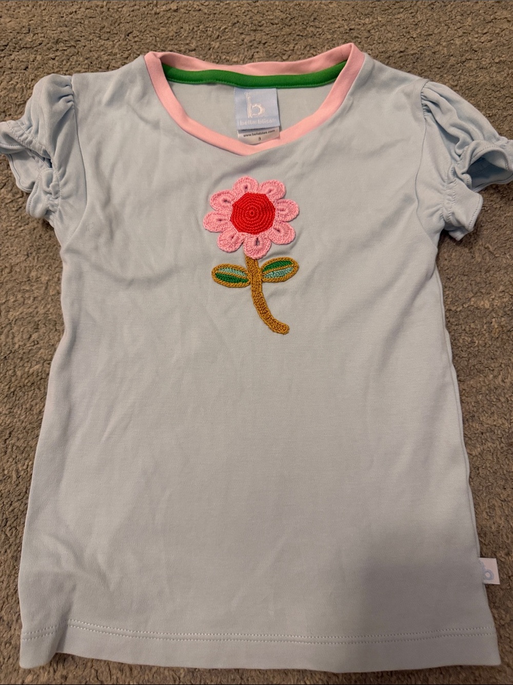 bella bliss Light Blue Tee with Pink Flower Applique
